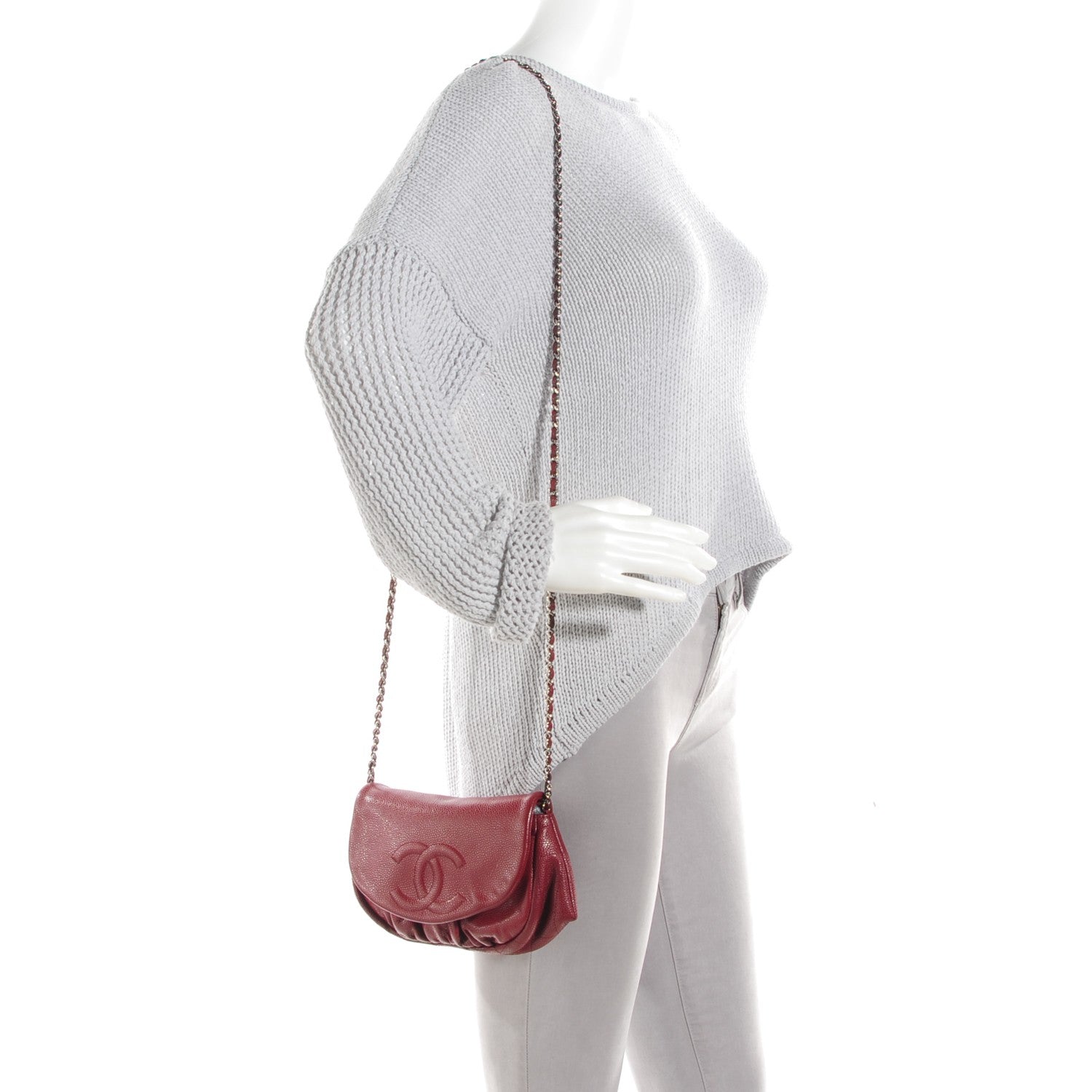 Chanel Caviar Half Moon Wallet On Chain WOC Dark Red 2 of 8