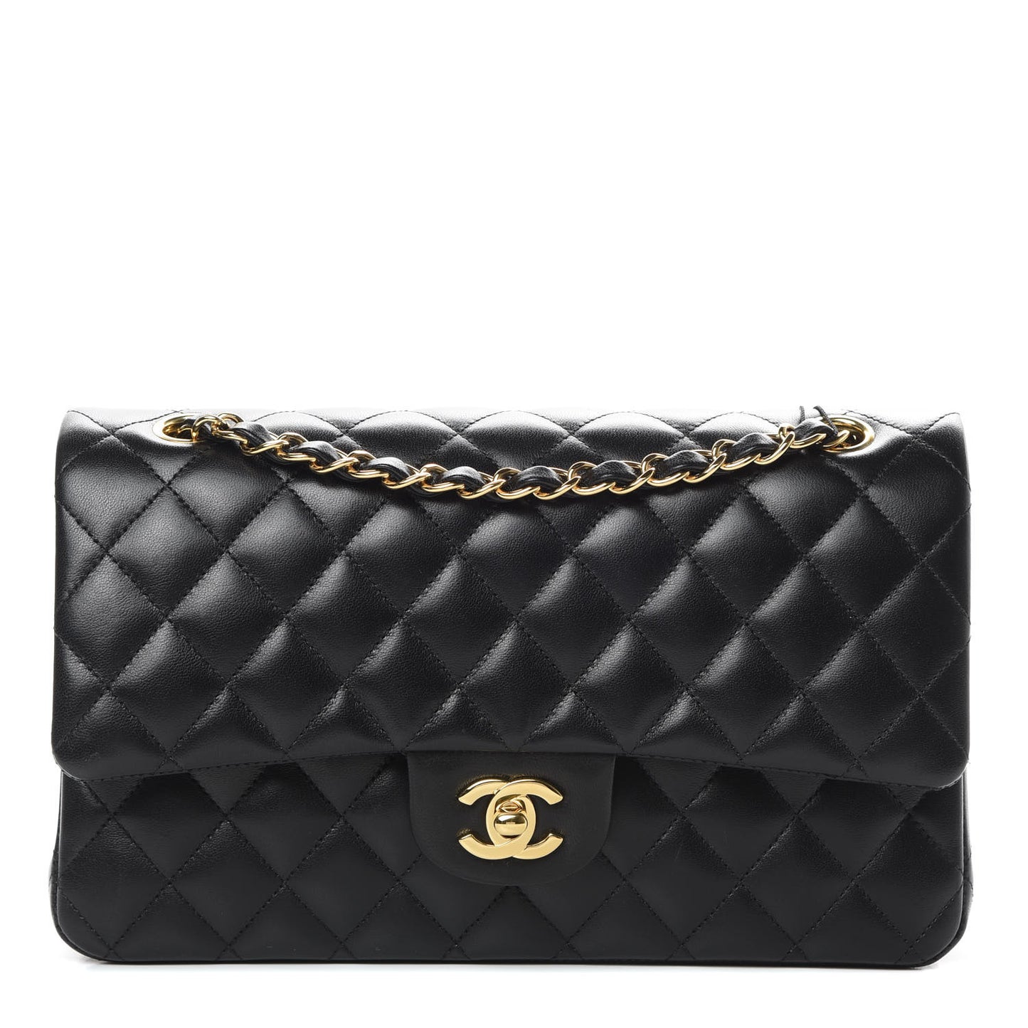 Lambskin Quilted Medium Double Flap Black