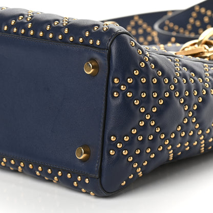 Christian Dior Calfskin Cannage Studded Medium Supple Lady Dior Navy 8 of 8
