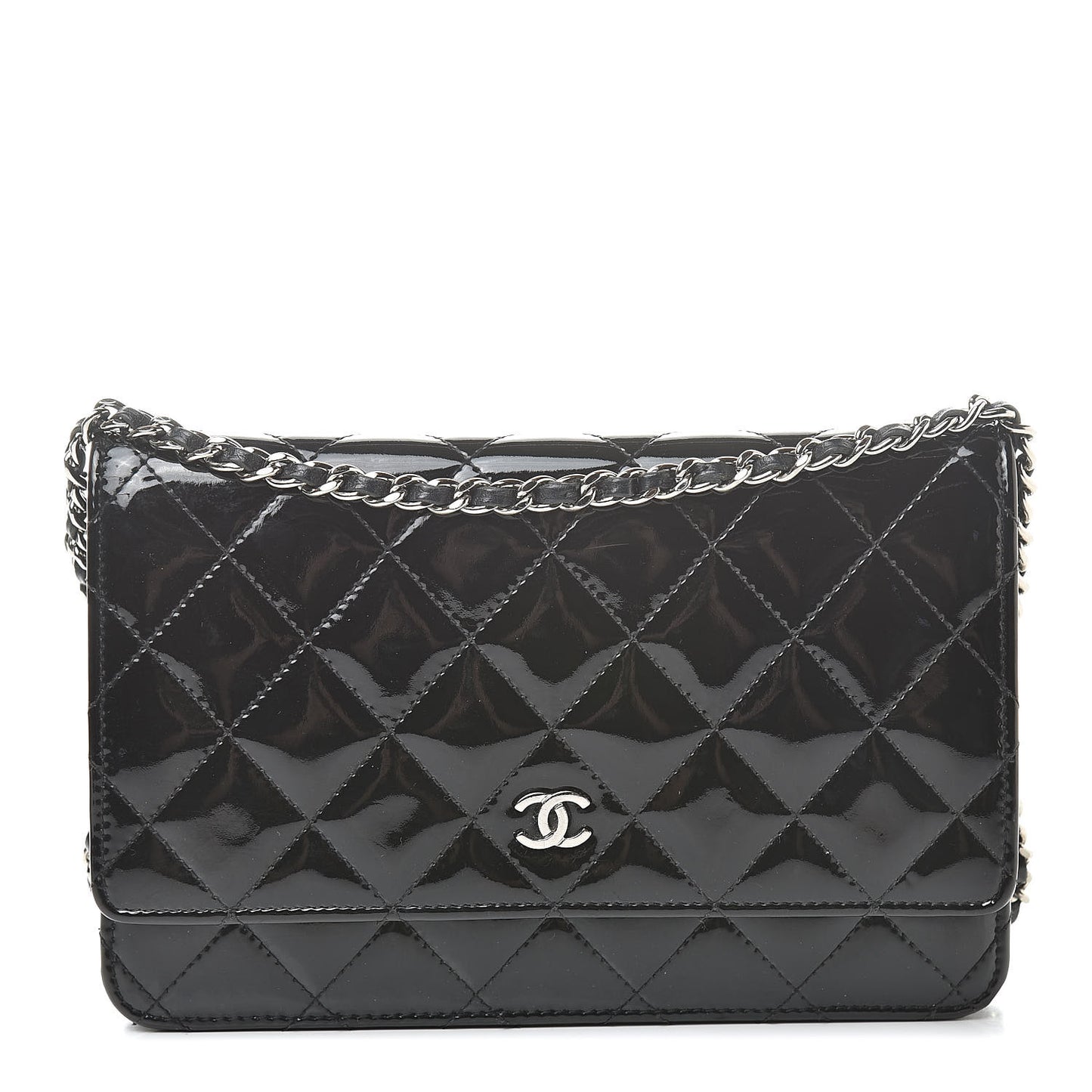 Patent Quilted Wallet On Chain WOC Black