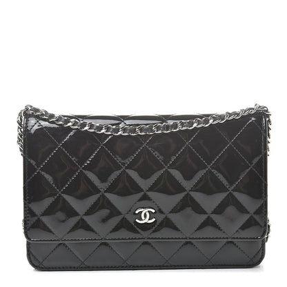 Chanel Patent Quilted Wallet On Chain WOC Black 1 of 14