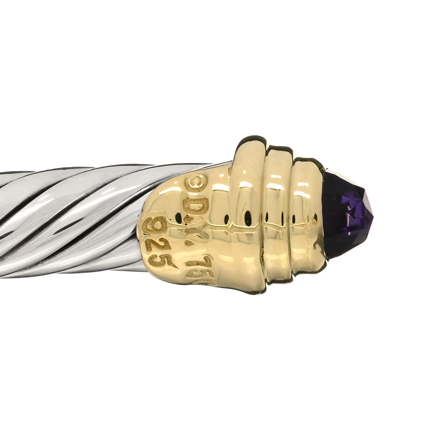 David Yurman Sterling Silver 18K Yellow Gold Amethyst 4mm Cable Kids Bracelet 3 of 3