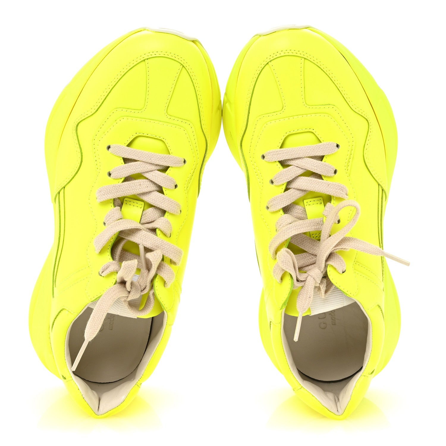 Gucci Calfskin Womens Rhyton Sneakers 37.5 Yellow Fluo 2 of 11