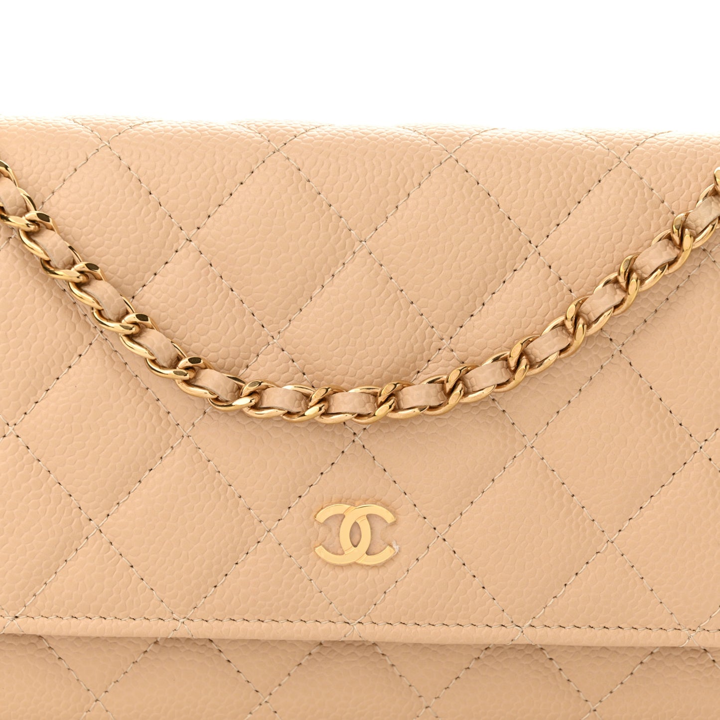 Caviar Quilted Wallet on Chain WOC Beige