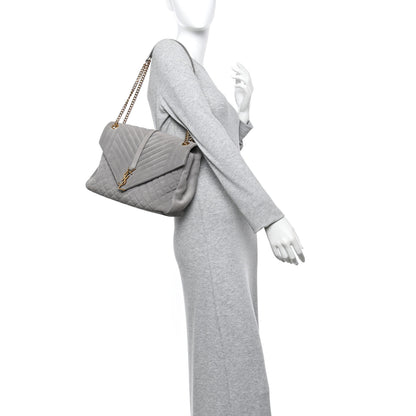 Saint Laurent Suede Mixed Matelasse Tri-Quilt Large Monogram Envelope Satchel Grey 2 of 12