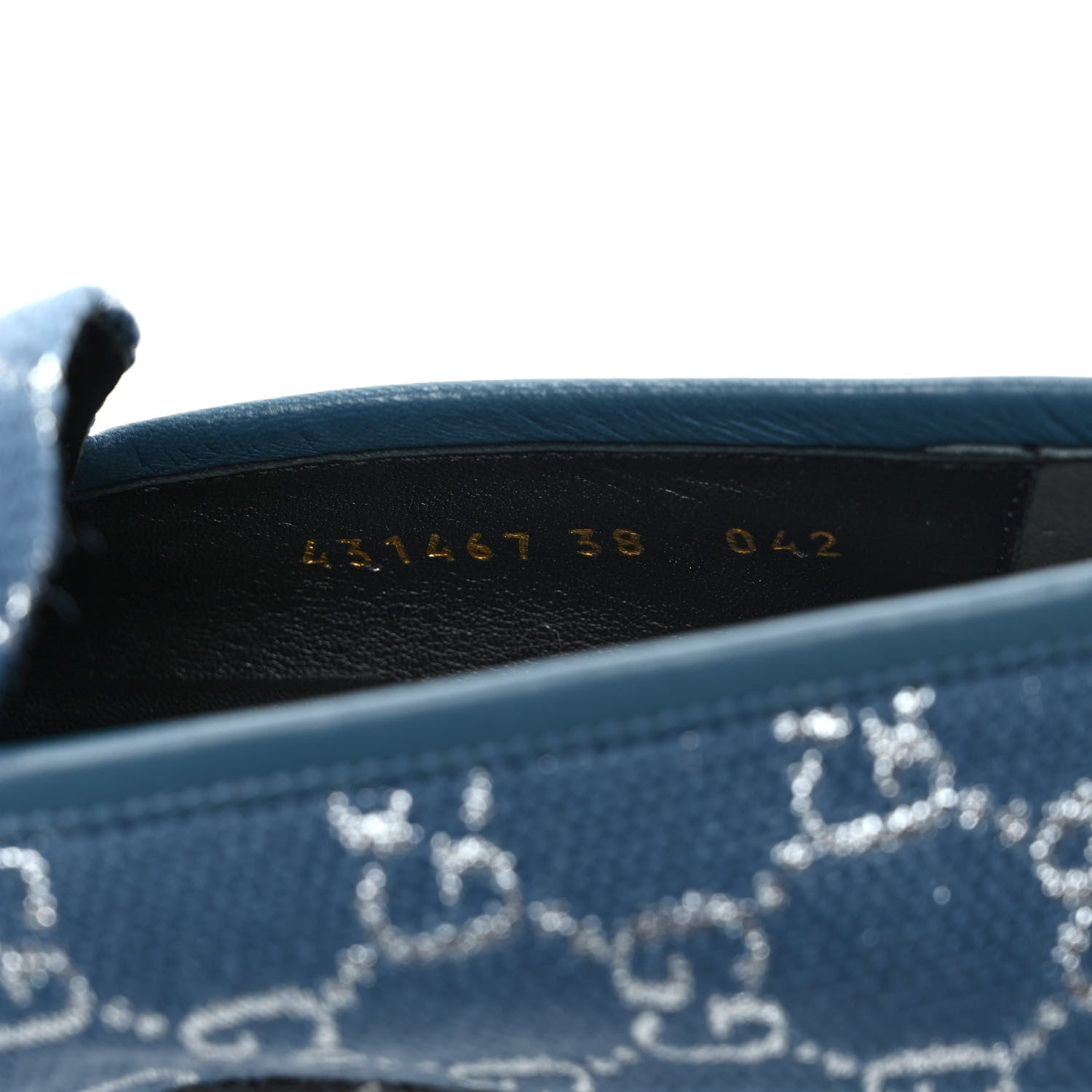 Gucci Canvas Lame GG Monogram Horsebit Womens Jordaan Loafers 38 Blue Silver Cornflower Blue 8 of 8