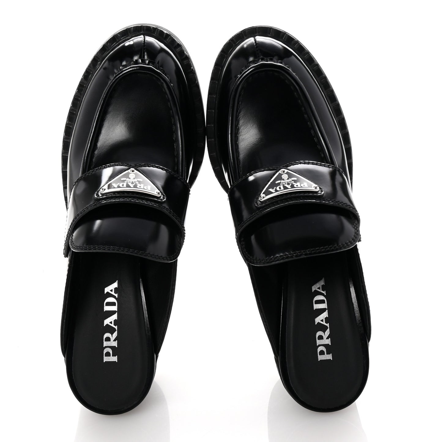 Spazzolato Metal Triangle Logo Platform Loafer Mules 37.5 Black