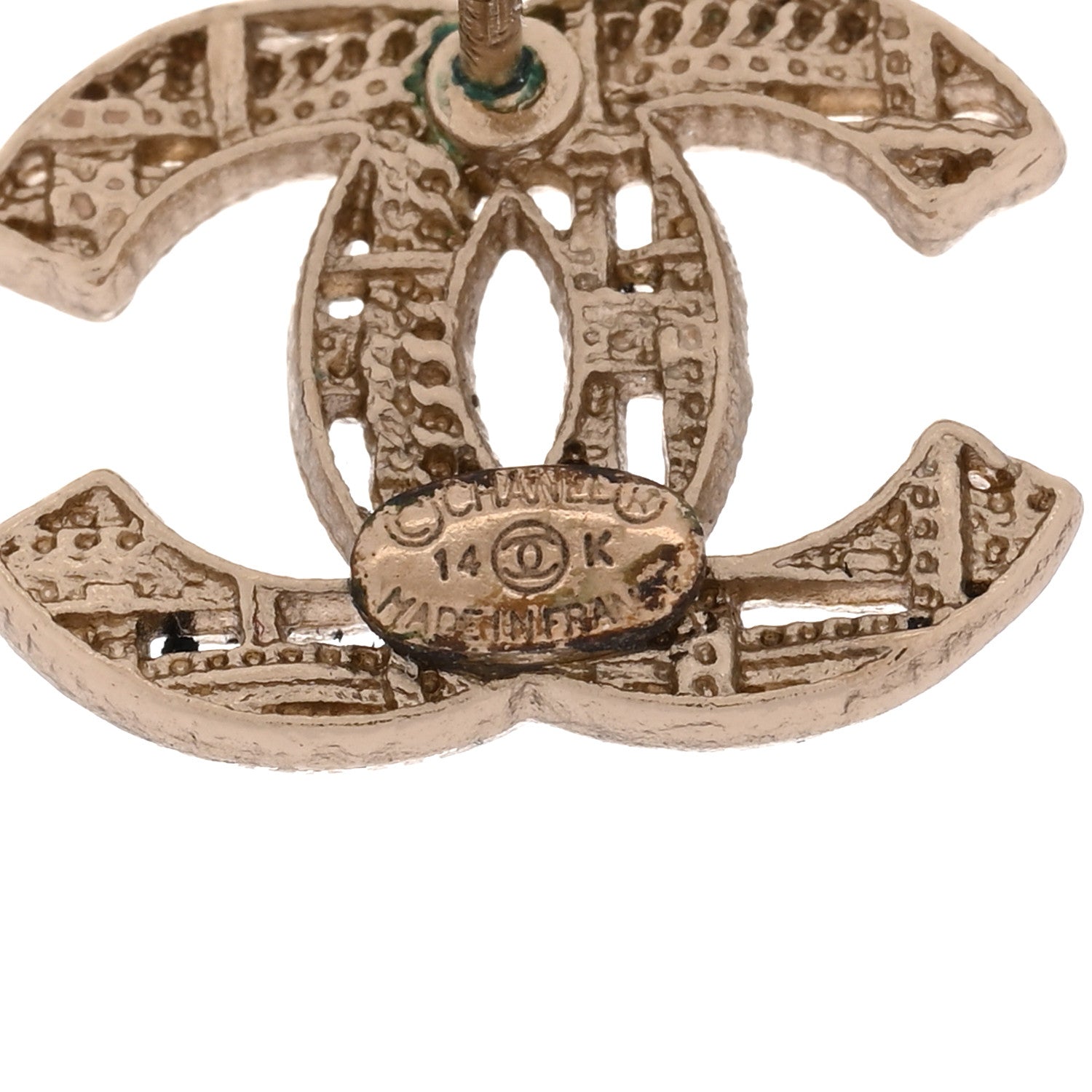 Chanel Tweed Effect CC Earrings Gold 4 of 4