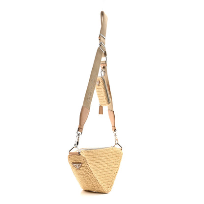 Prada Yarn Raffia Effect Crochet Triangle Shoulder Bag Naturale 3 of 16