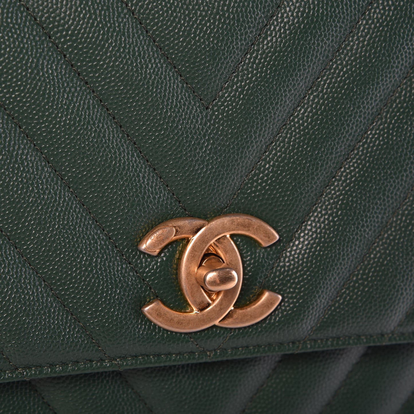 Caviar Chevron Quilted Medium Coco Handle Flap Green