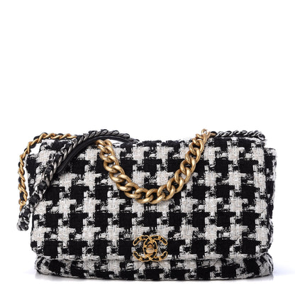 Chanel Tweed Quilted Maxi Chanel 19 Flap Black Ecru White 1 of 10