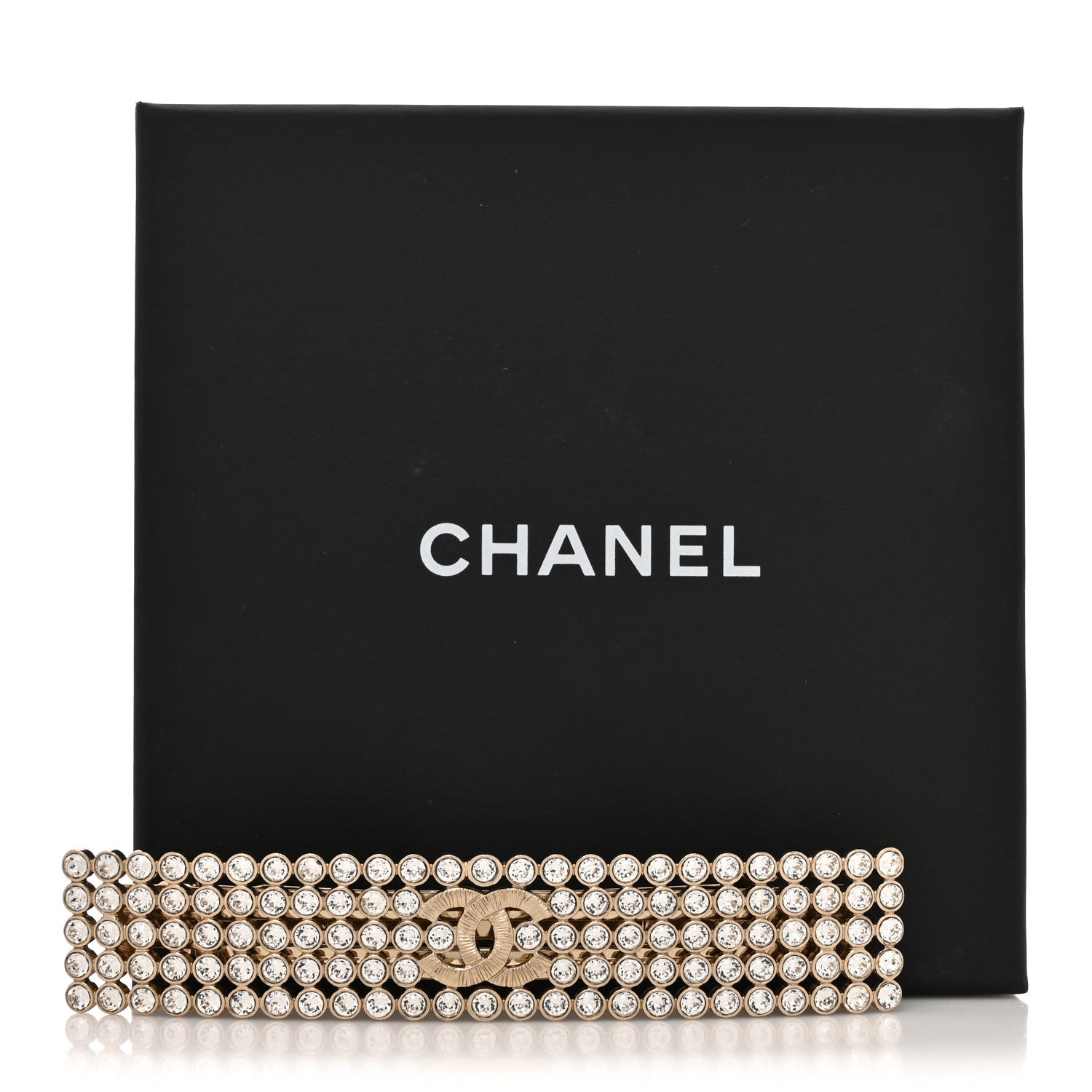Chanel Metal Crystal CC Hair Clip Barrette Gold 4 of 4