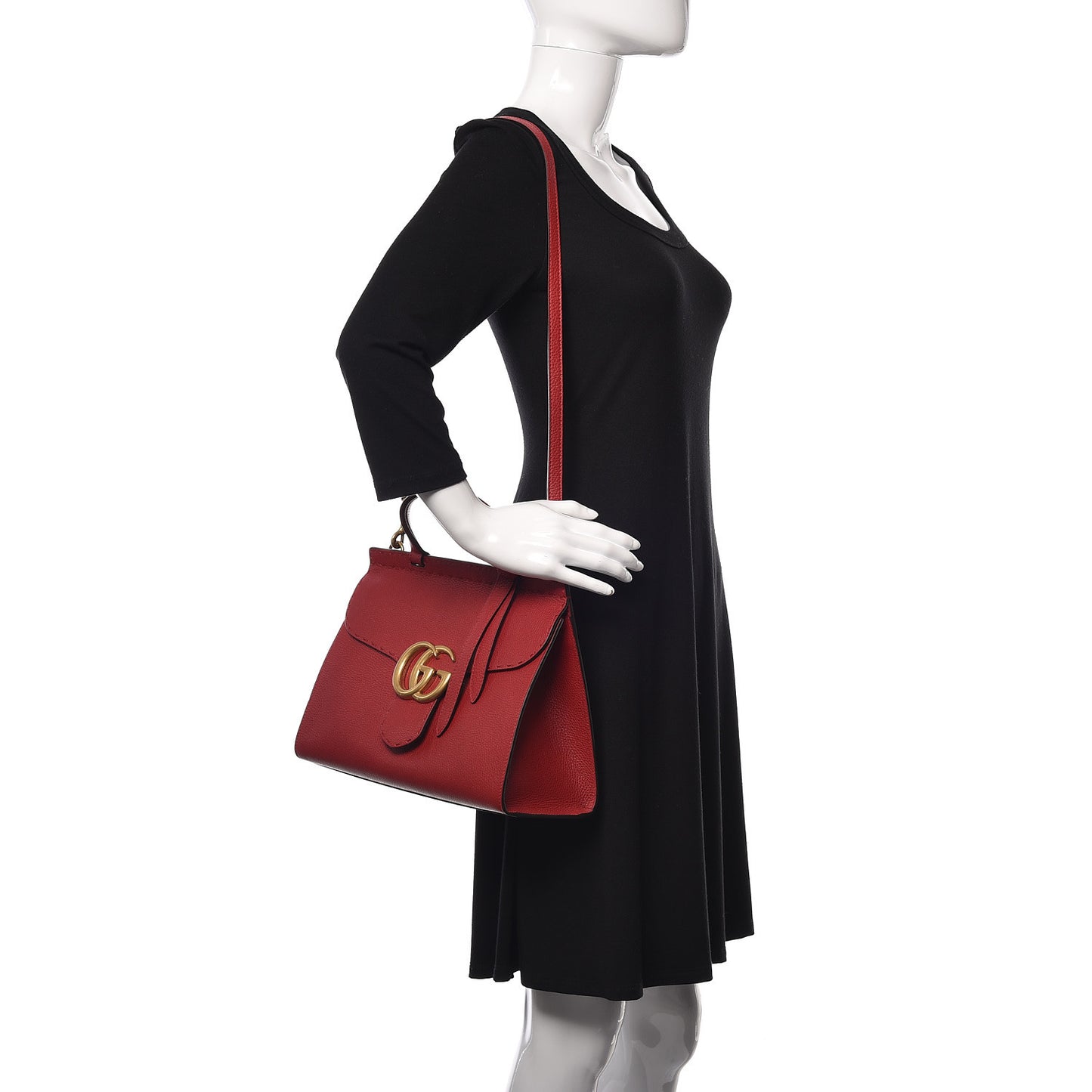 Calfskin Small GG Marmont Top Handle Bag Vulcanic Red