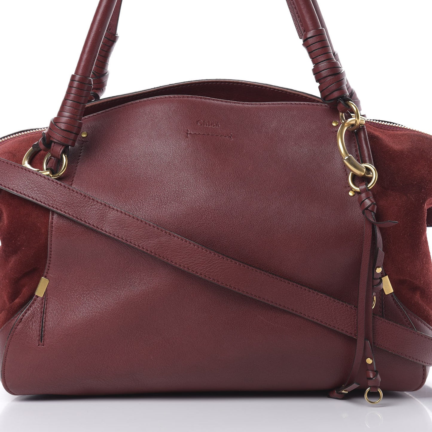 Grained Calfskin Suede Satchel Red