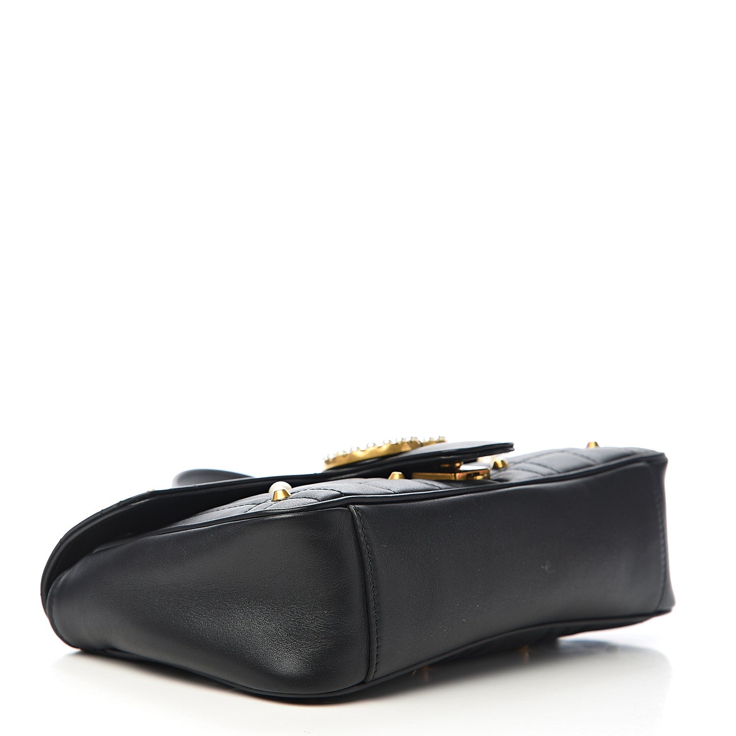 Calfskin Matelasse Studded Small Pearly GG Marmont Shoulder Bag Black