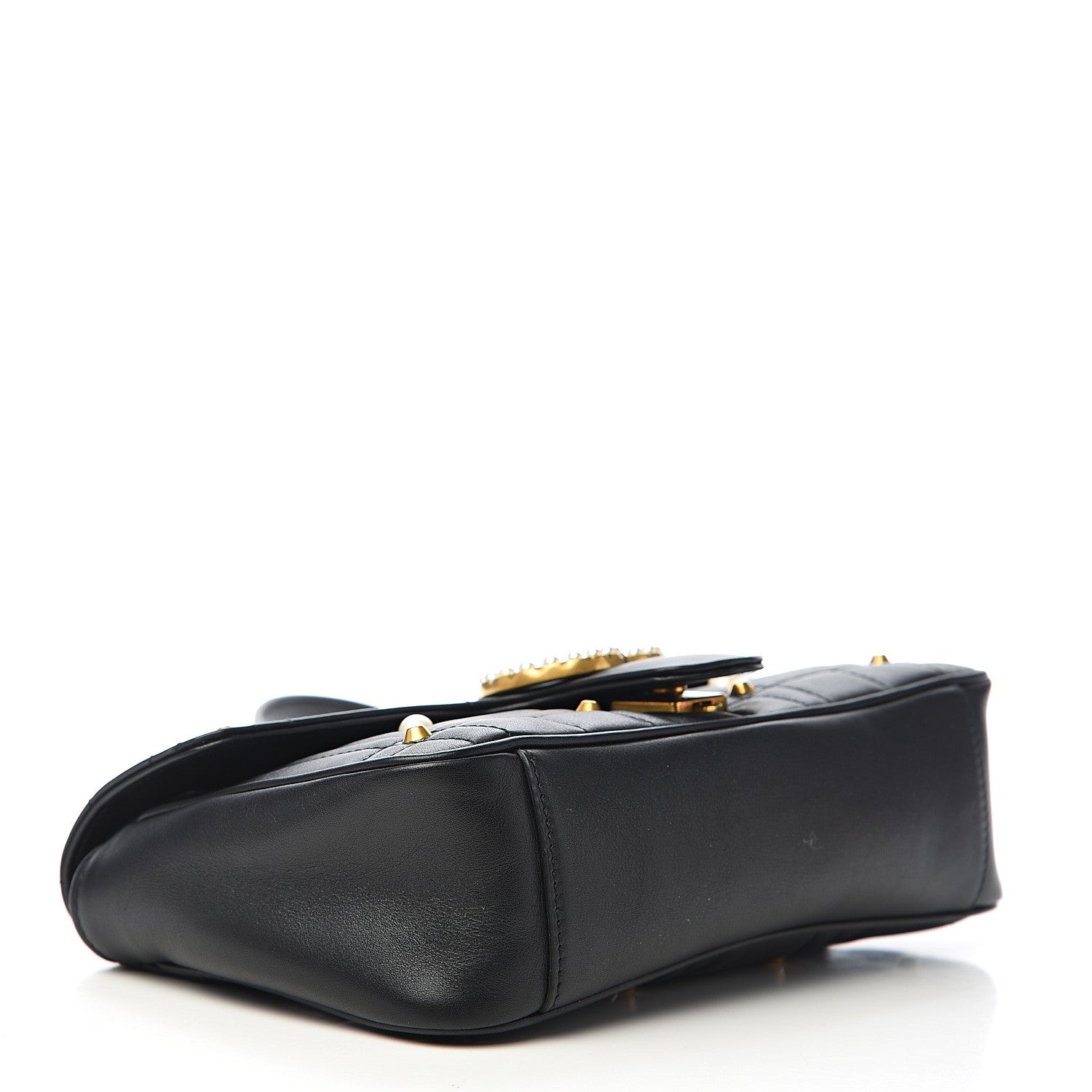 Gucci Calfskin Matelasse Studded Small Pearly GG Marmont Shoulder Bag Black 3 of 11