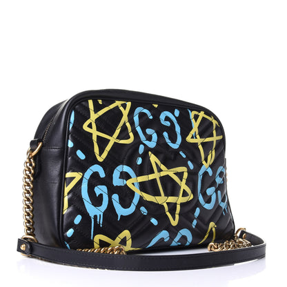 Gucci Calfskin Matelasse GucciGhost Medium GG Marmont Chain Shoulder Bag Black New Acquamarine 2 of 9