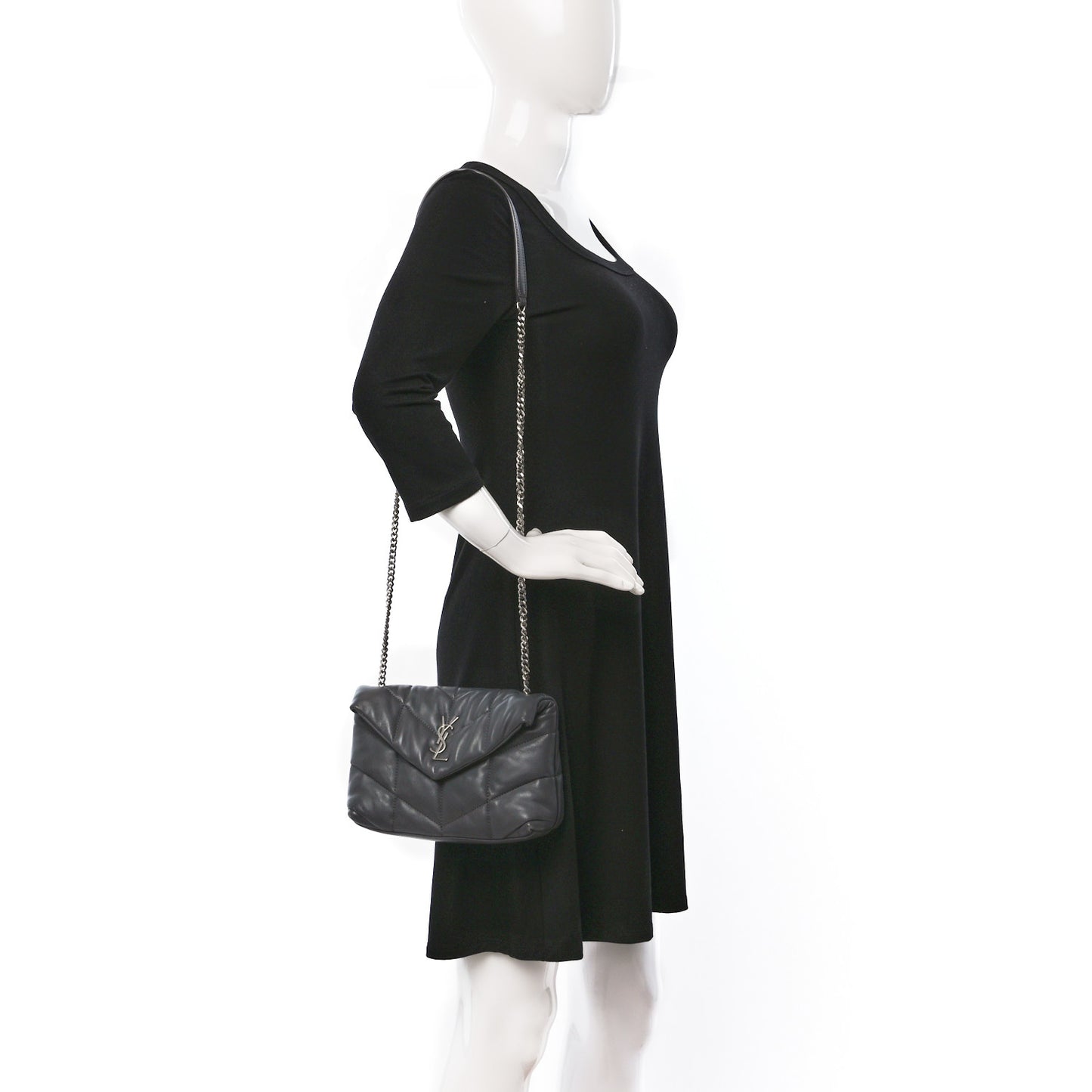 Lambskin Quilted Toy Loulou Puffer Monogram Chain Satchel Storm