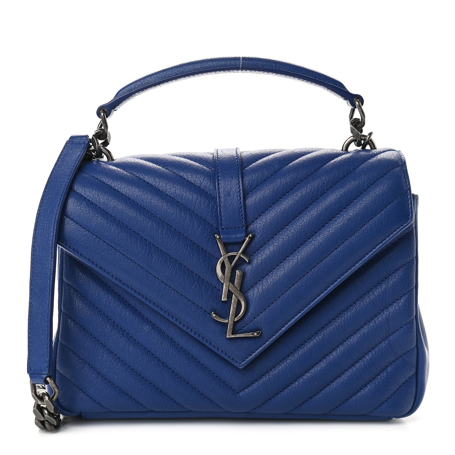 Sheepskin Matelasse Chevron Monogram Medium College Bag Royal Blue