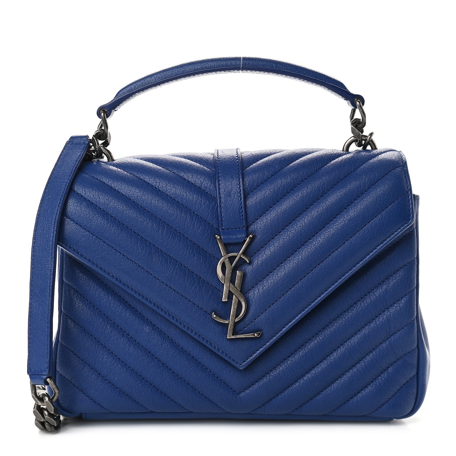 Saint Laurent Sheepskin Matelasse Chevron Monogram Medium College Bag Royal Blue 1 of 9
