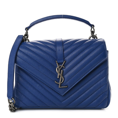 Saint Laurent Sheepskin Matelasse Chevron Monogram Medium College Bag Royal Blue 1 of 9