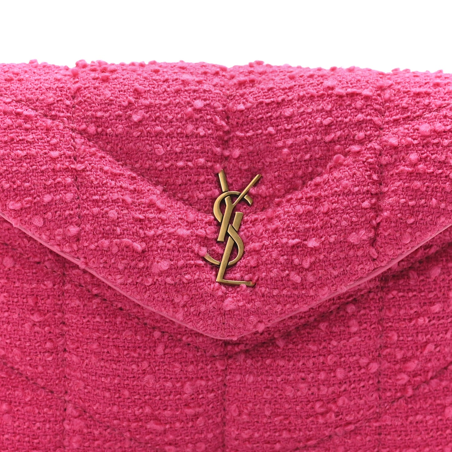 Boucle Tweed Quilted Loulou Puffer Monogram Pouch Clutch Magenta