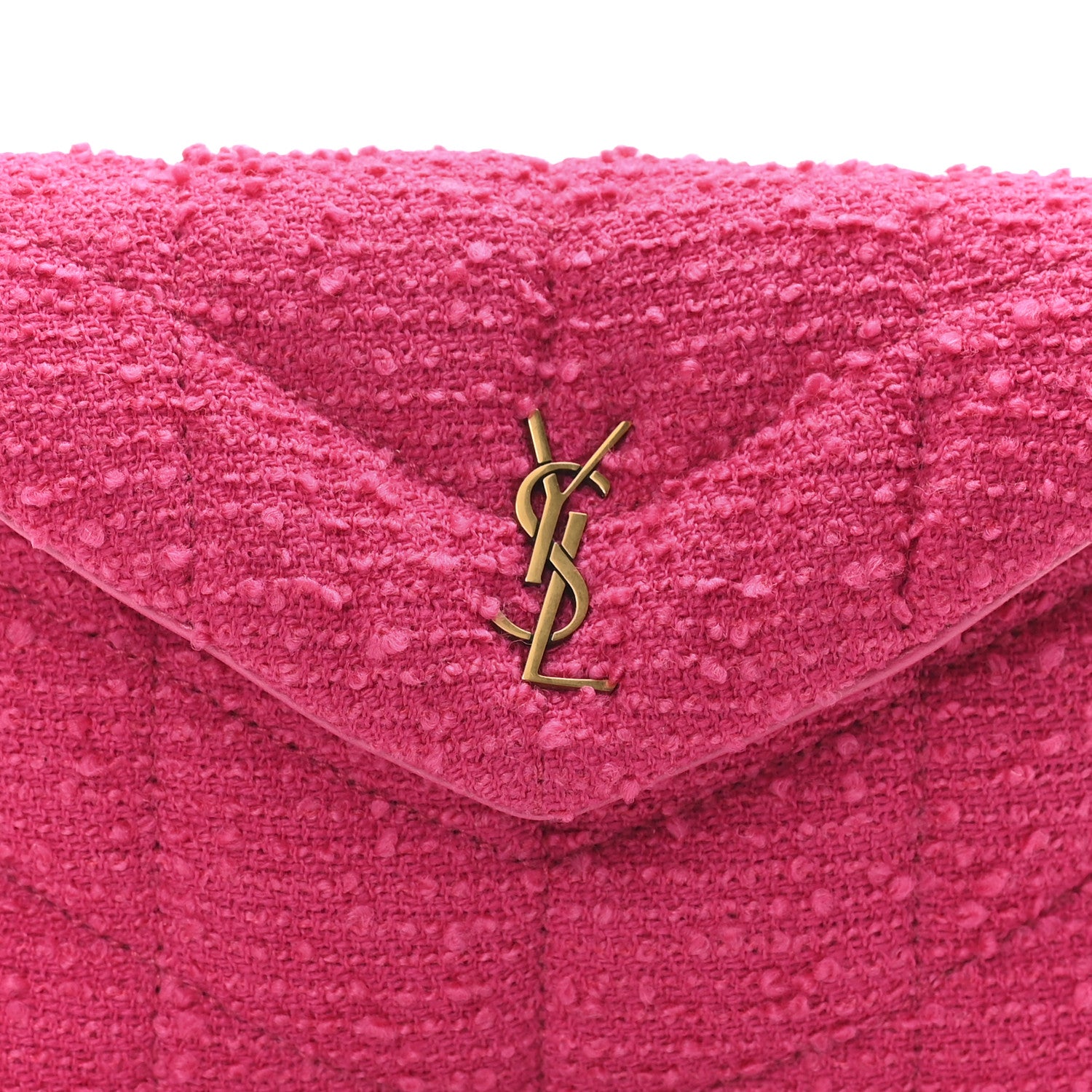 Saint Laurent Boucle Tweed Quilted Loulou Puffer Monogram Pouch Clutch Magenta 8 of 10