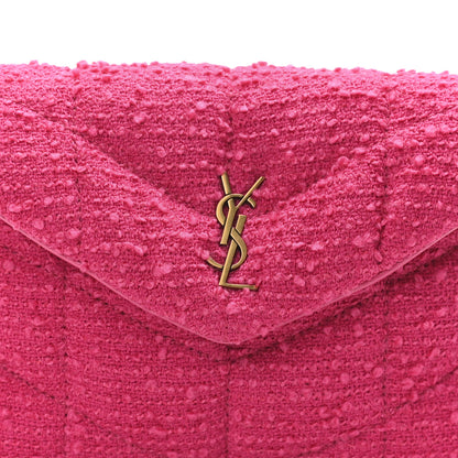 Saint Laurent Boucle Tweed Quilted Loulou Puffer Monogram Pouch Clutch Magenta 8 of 10