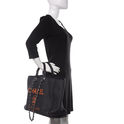 Chanel Denim Large Deauville Tote Blue Orange 2 of 10