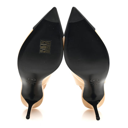 Chanel Goatskin Grosgrain Pointed Cap Toe CC Slingback Pumps 37.5 Beige Black 5 of 8