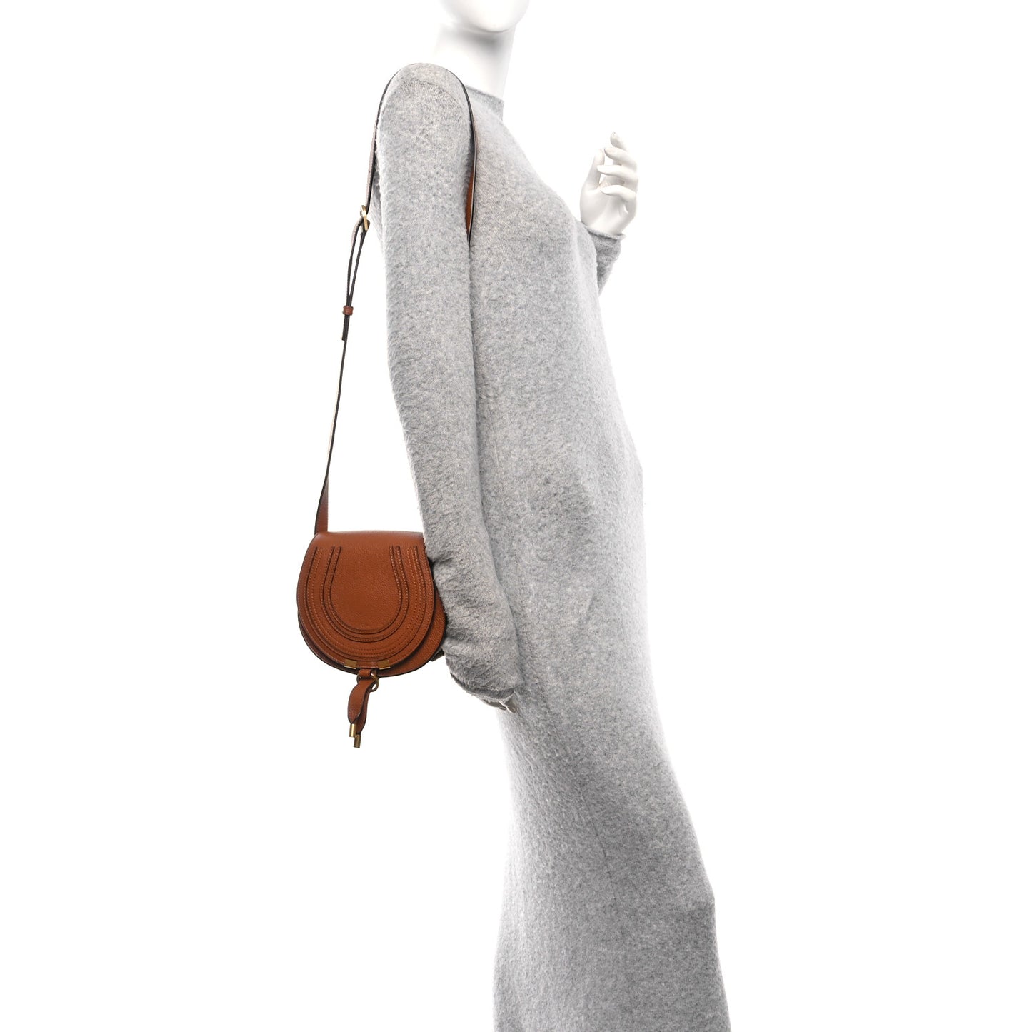 Grained Calfskin Small Marcie Saddle Bag Tan