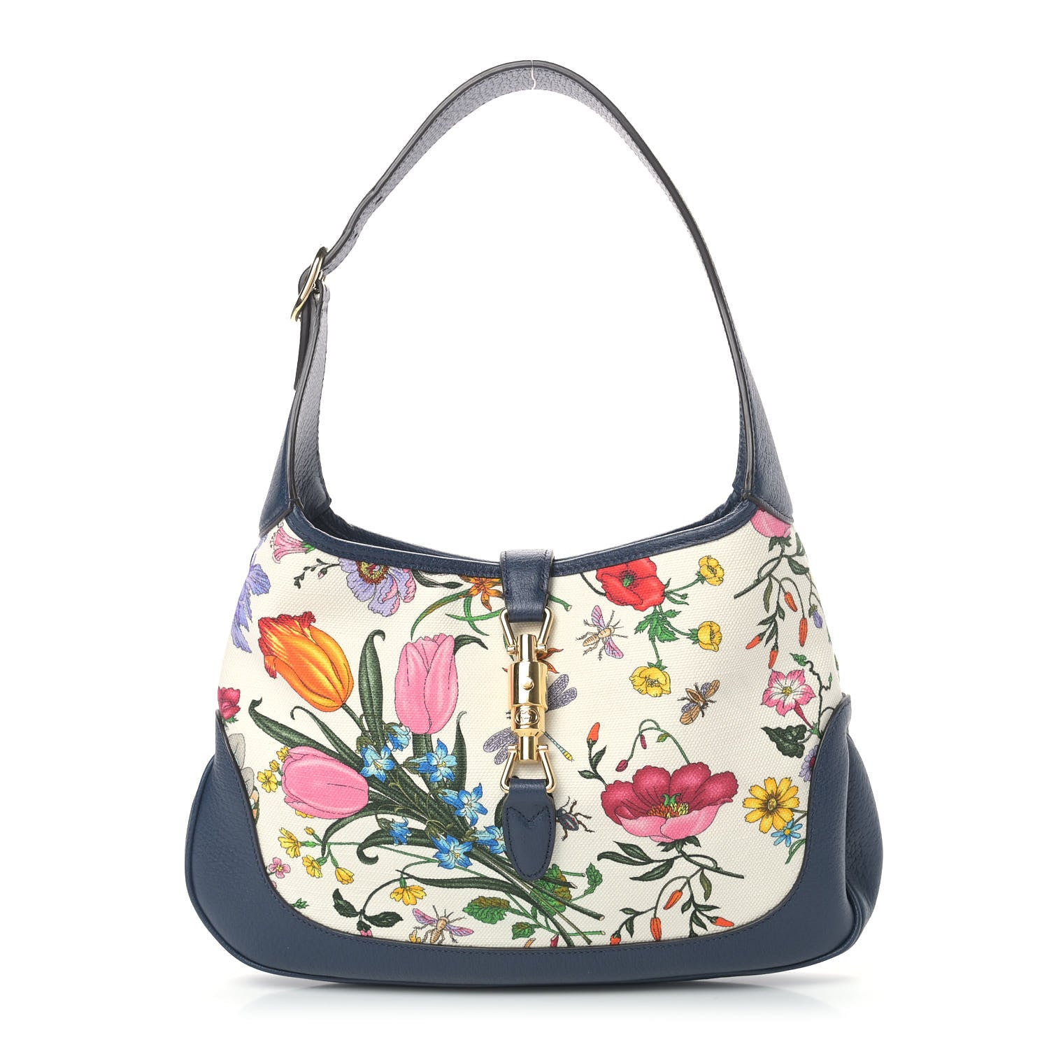 Gucci Canvas Flora Medium Jackie Hobo Blue Agata 1 of 10
