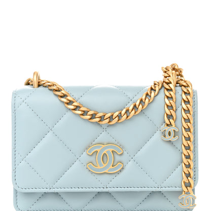 Chanel Lambskin Enamel Quilted Pending CC Clutch With Chain Light Blue 8 of 12