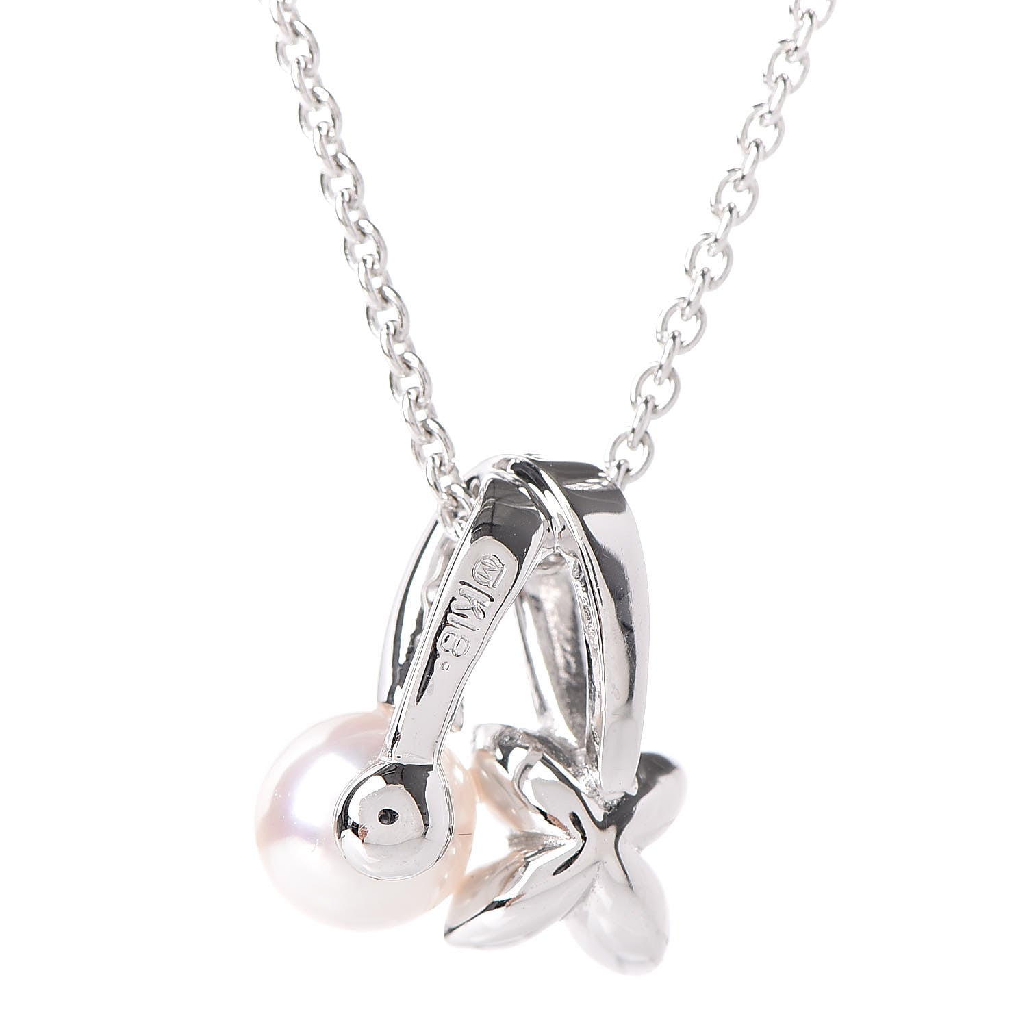 Mikimoto 18K White Gold Diamond Akoya Pearl 5.5mm Flower Pendant Necklace 5 of 6