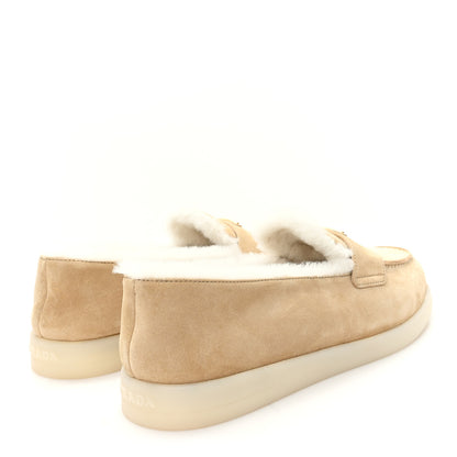 Prada Suede Shearling Triangle Logo Loafer 39 Ecru 5 of 9