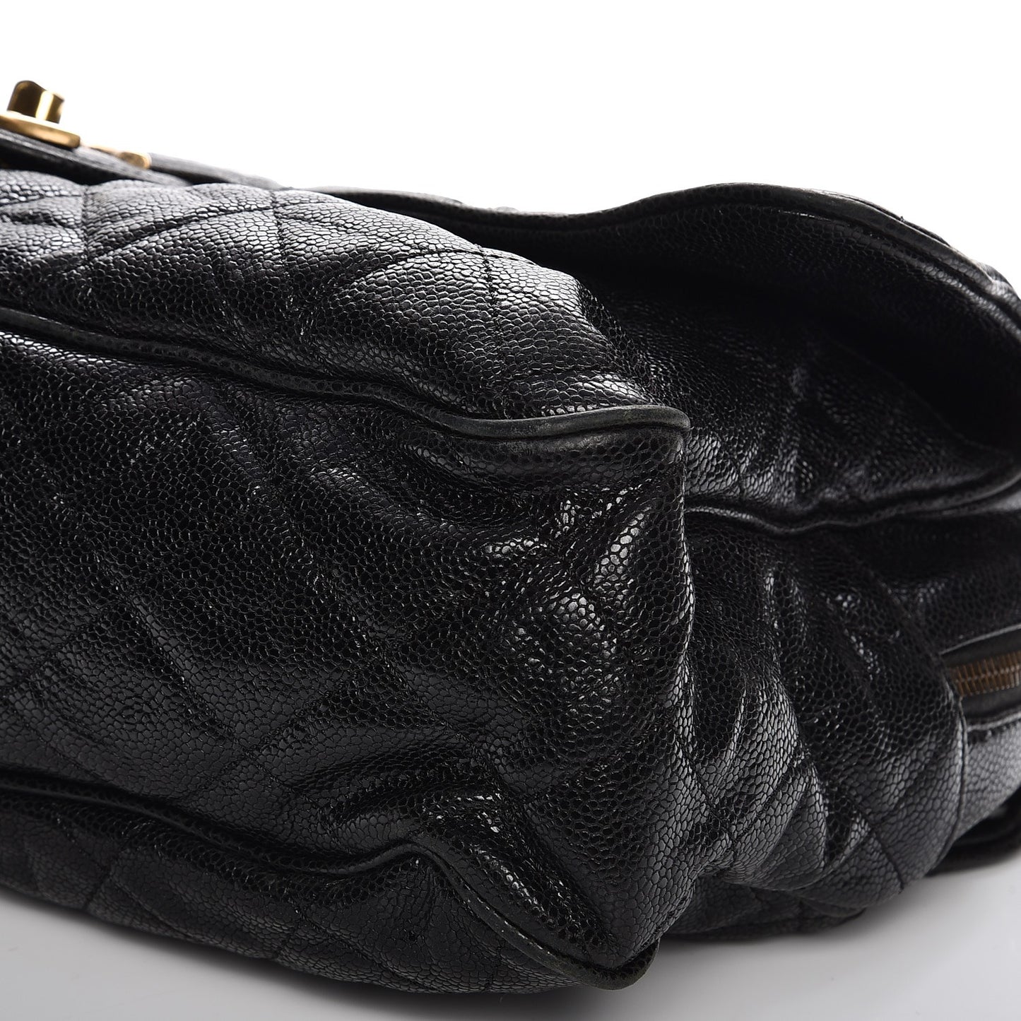Crumpled Grained Calfskin Quilted Large Shiva Flap Black