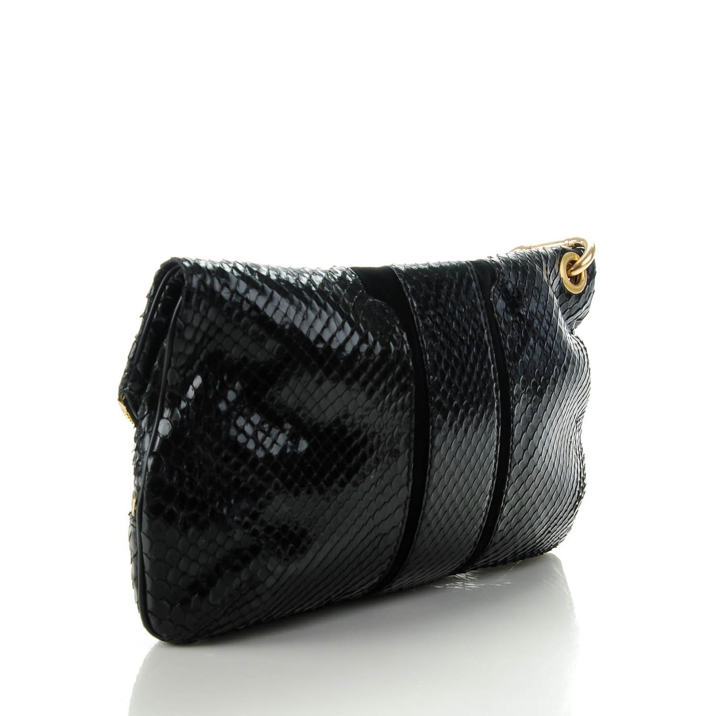 Snakeskin Marin Foldover Clutch Black