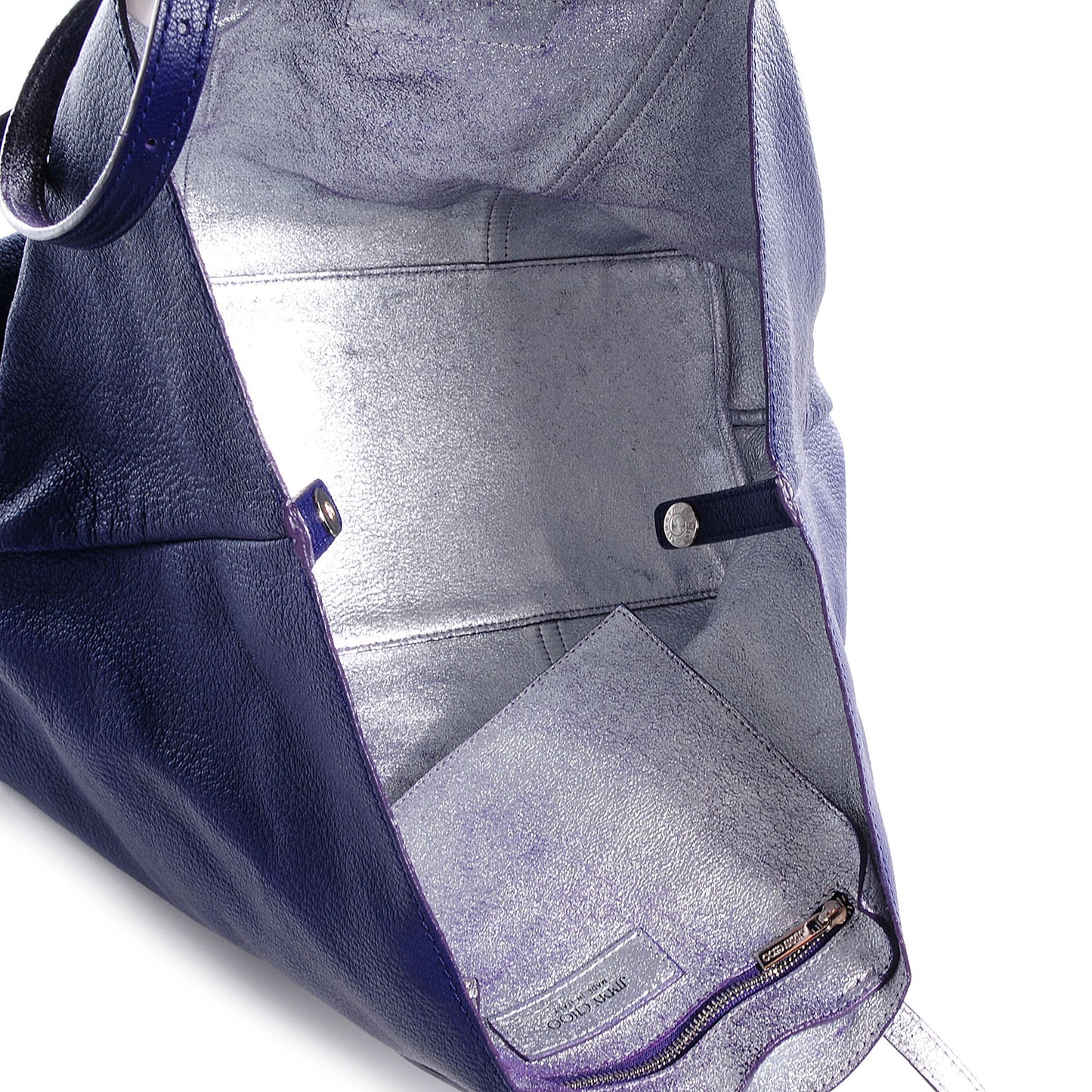 Crushed Metallic Leather Sasha Tote Purple Silver