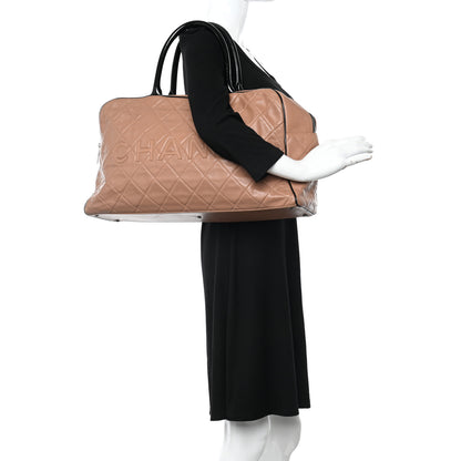 Chanel Caviar Patent Quilted Large Bowler Bag Beige Black 2 of 19