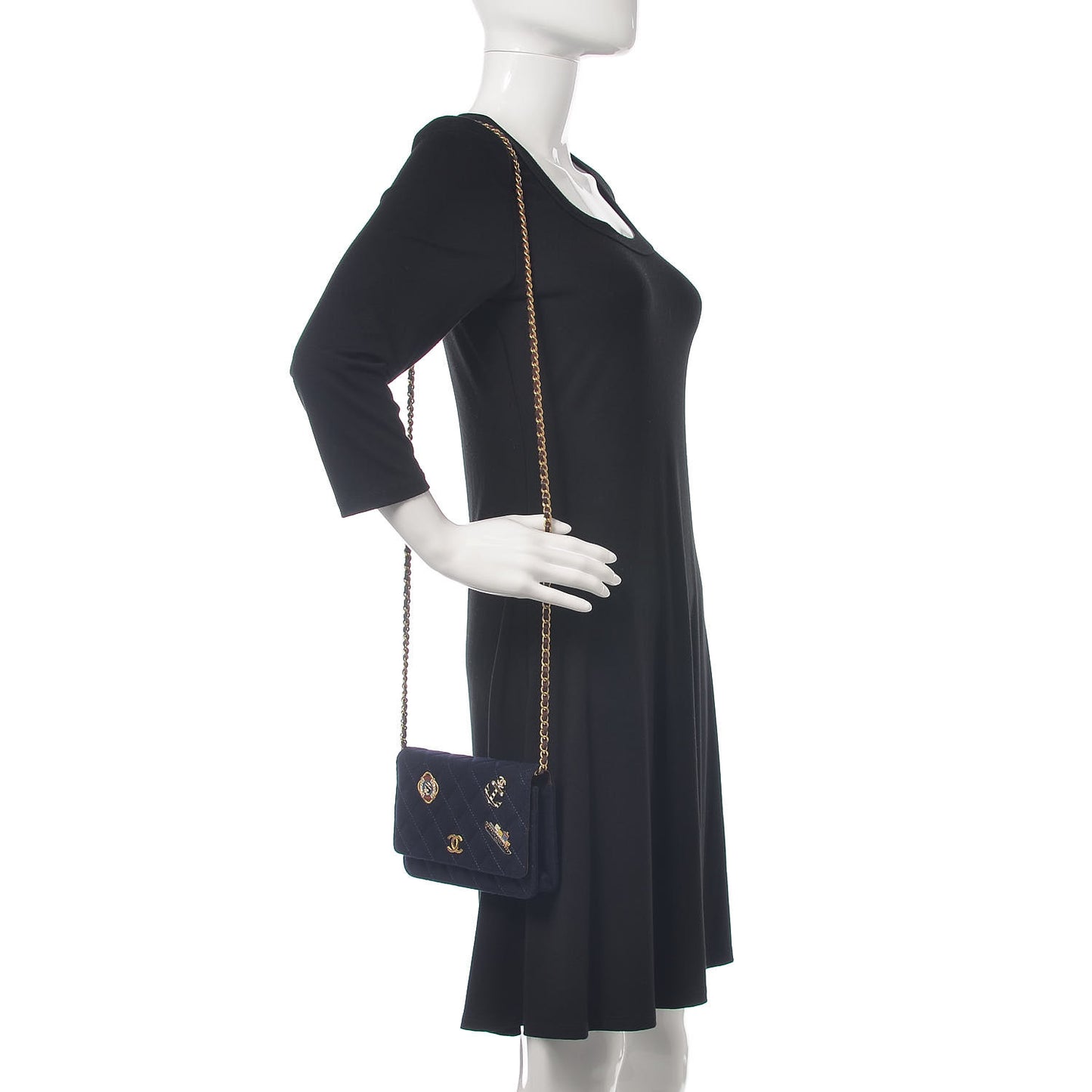 Felt Quilted Paris-Hamburg Charms Wallet On Chain WOC Dark Navy