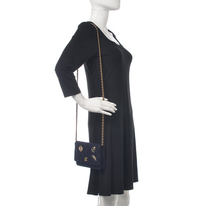 Chanel Felt Quilted Paris-Hamburg Charms Wallet On Chain WOC Dark Navy 2 of 10