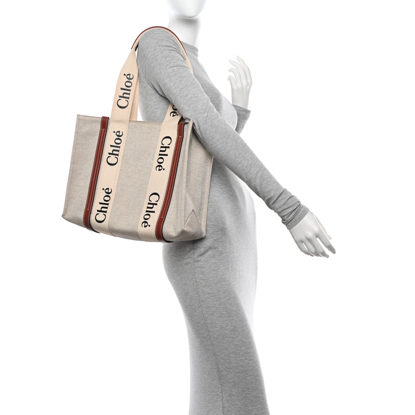 Cotton Calfskin Medium Woody Ribbon Tote White Brown