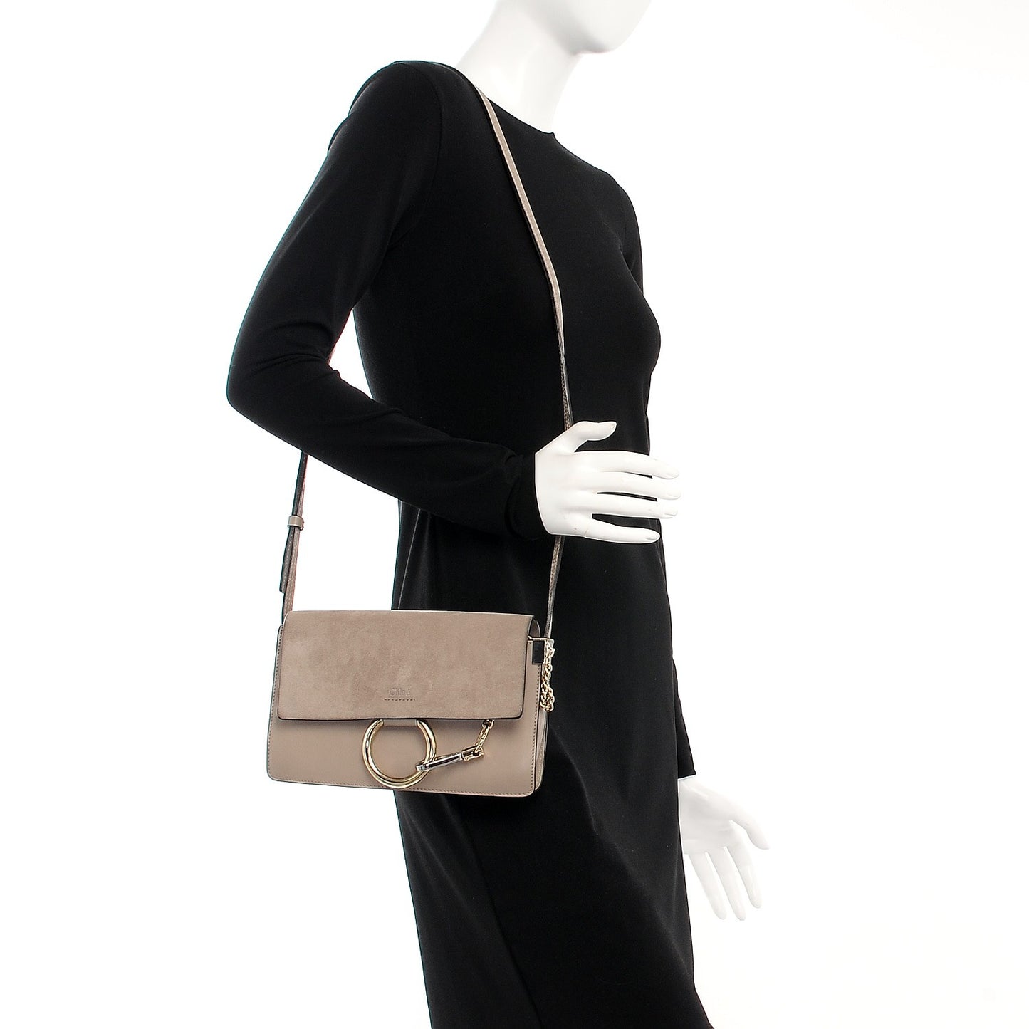 Suede Calfskin Small Faye Shoulder Bag Motty Grey