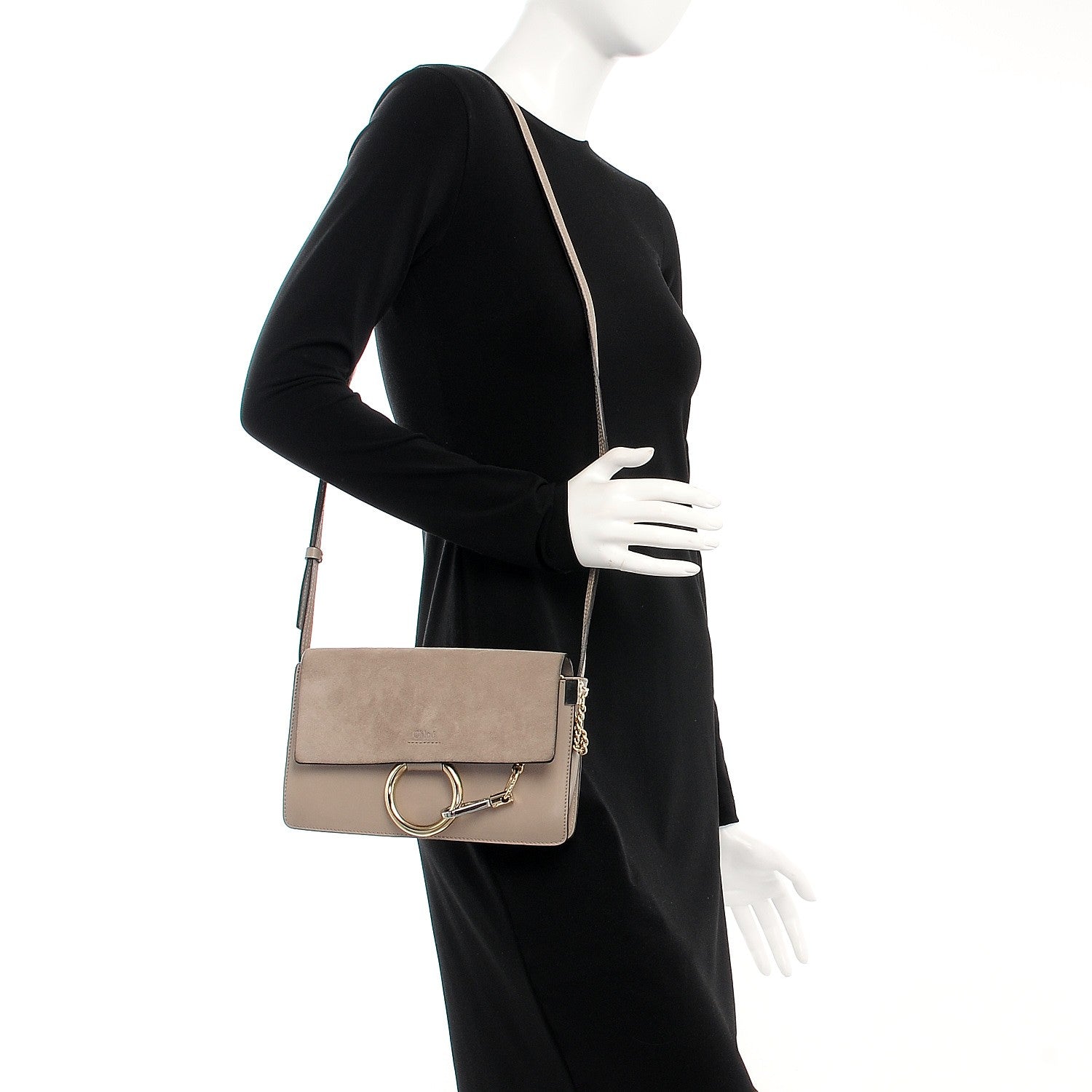 Chloe Suede Calfskin Small Faye Shoulder Bag Motty Grey 2 of 8