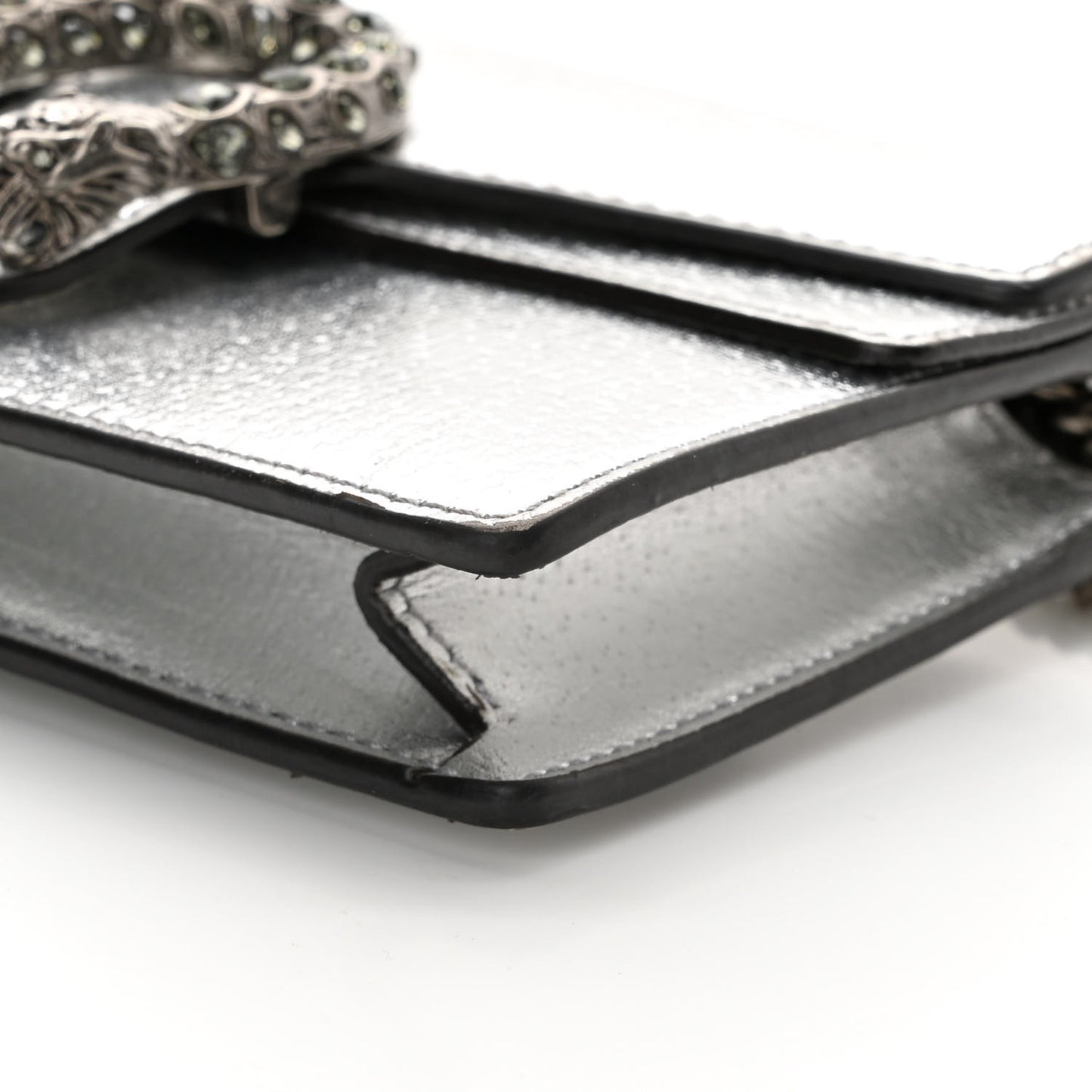Metallic Calfskin Crystal Super Mini Dionysus Shoulder Bag Silver