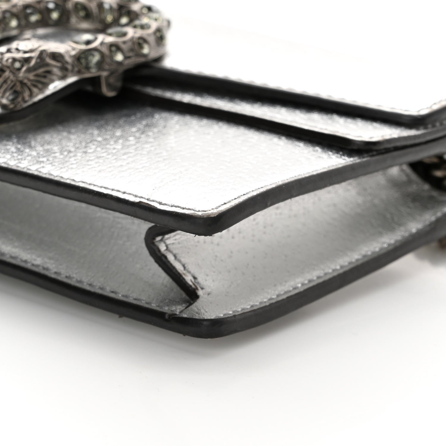 Gucci Metallic Calfskin Crystal Super Mini Dionysus Shoulder Bag Silver 9 of 14