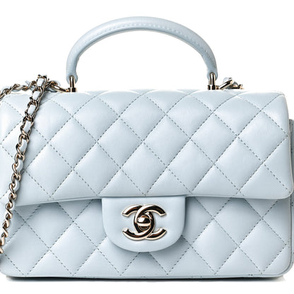 Chanel Lambskin Quilted Mini Top Handle Rectangular Flap Light Blue 9 of 14