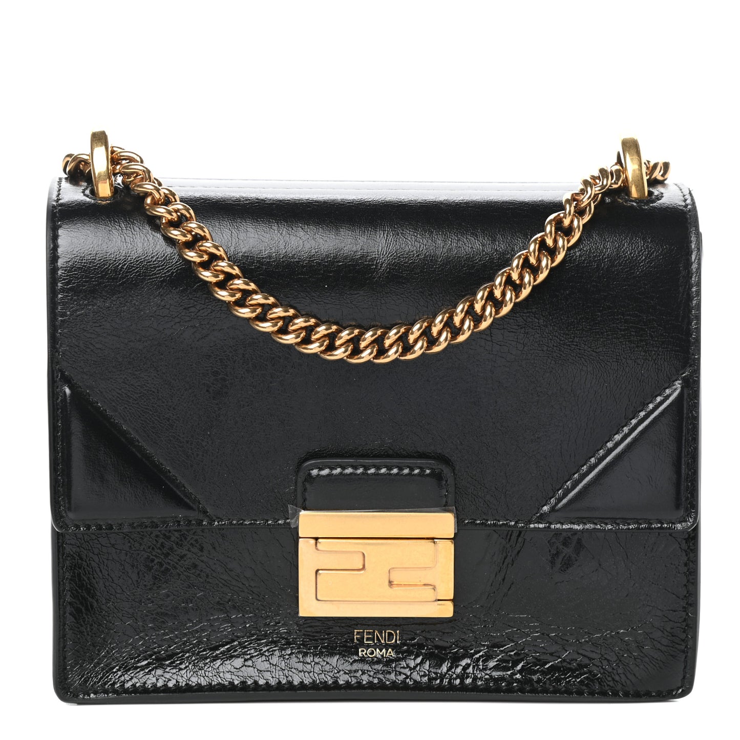 Agnello Old Shine Small Kan U Shoulder Bag Black