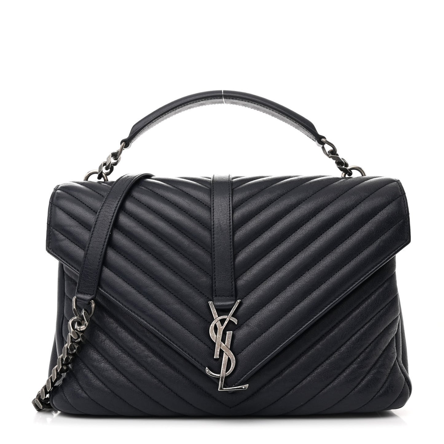 Sheepskin Matelasse Chevron Monogram Large College Satchel Deep Marine