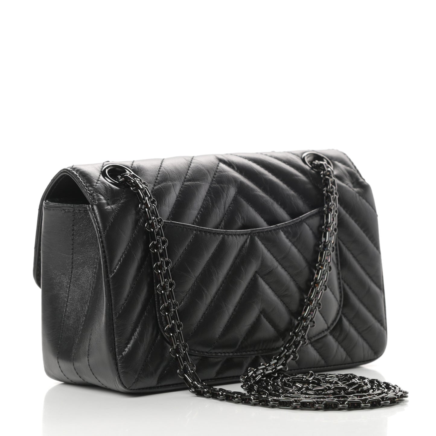 Aged Calfskin Chevron Quilted 2.55 Reissue Mini Flap So Black